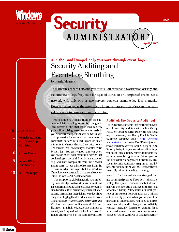 Title details for April 2002 -- Windows Security Administrator by Randy Franklin Smith - Available